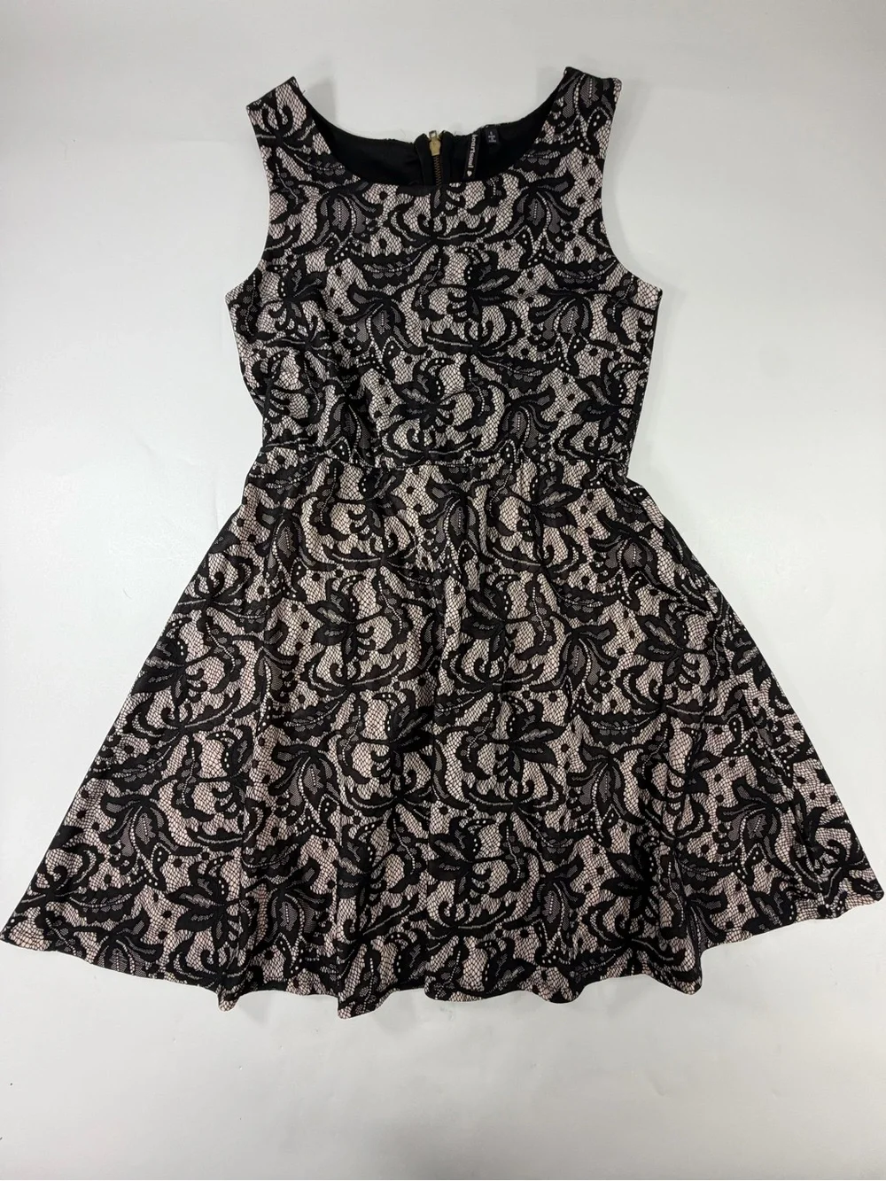 Heart & Soul Black Nude Lace Fit Flare Skater Mini Dress S